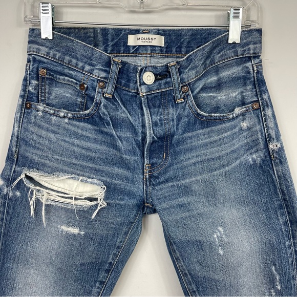 Moussy Vintage Ideal Tapered Jeans in Blue Size 25 Distressed Japanese Denim - Picture 6 of 16
